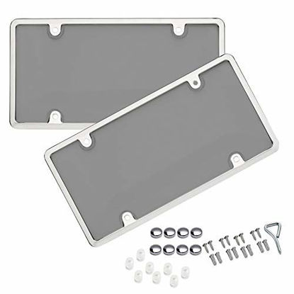 Picture of BLVD-LPF OBEY YOUR LUXURY Tinted Clear Smoked Unbreakable License Plate Shields - 2-Pack Novelty/License Plate Tint Smoke Bubble Covers (2, 4 Holes Combo Chrome)