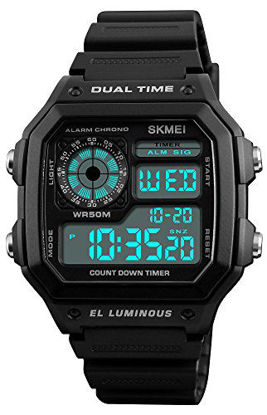 Picture of Mens Digital Watch Waterproof Sport Watch Stopwatch Alarm Military Black Watch