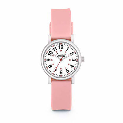 Picture of Speidel Womens Light Pink Scrub Petite Watch for Medical Professionals Easy to Read Small Face, Luminous Hands, Silicone Band, Second Hand, Military Time for Nurses, Students in Scrub Matching Colors
