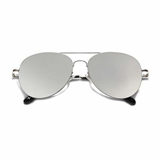 Picture of SOJOS Classic Aviator Mirrored Flat Lens Sunglasses Metal Frame with Spring Hinges SJ1030 with Silver Frame/Silver Mirrored Lens