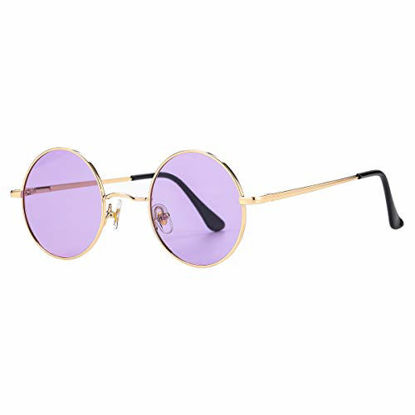 Picture of John Lennon Glasses - GLEYEMOR Small Round Polarized Sunglasses for Men Women Retro Circle Sunglasses (Gold/Clear Purple)