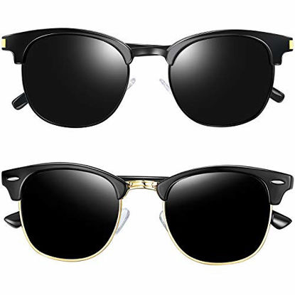 Picture of Joopin Semi Rimless Polarized Sunglasses Women Men Retro Brand Sun Glasses (Gloss Black+Classic All Black)