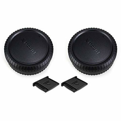Picture of 2 Pack X Mount Body Cap Cover & Rear Lens Cap for Fuji Fujifilm X-T3 X-T4 X-T2 X-T1 X-T30 X-T20 X-T10 X-T200 X-T100 X-H1 X-PRO3 X-PRO2 X-E3 X-E2 X-A7 X-A5 and More Fujifilm X Mount Camera and Lens
