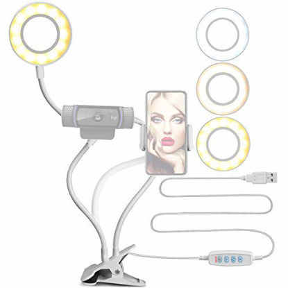 Picture of 2020 NexiGo 3.5 Inch Selfie Ring Light with Webcam Holder, 360 Degrees Flexible Arms, 3-Light Modes, 10 Brightness Levels, Smartphone Holder for Makeup, YouTube, Video, Live Steaming (White)
