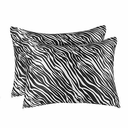 Picture of ShopBedding Luxury Satin Pillowcase for Hair - Standard Satin Pillowcase with Zipper, Black Zebra Print (Pillowcase Set of 2) - Blissford