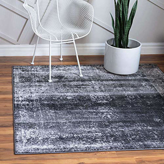 Picture of Unique Loom Sofia Collection Traditional Vintage Square Rug, 8', Dark Gray/Ivory