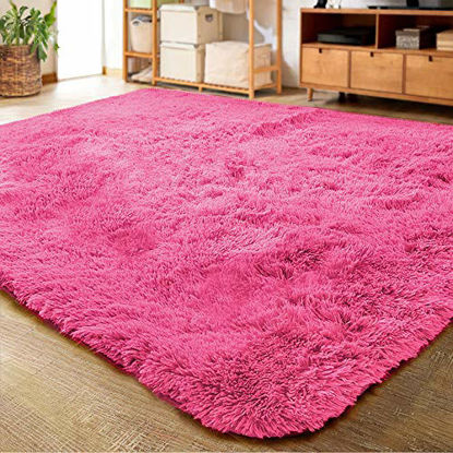 Picture of LOCHAS Ultra Soft Indoor Modern Area Rugs Fluffy Living Room Carpets for Children Bedroom Home Decor Nursery Rug 3x5 Feet, Hot Pink