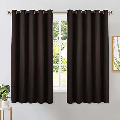 Picture of NICETOWN Blackout Curtain Panels for Bedroom Window, Triple Weave Microfiber Energy Saving Thermal Insulated Solid Grommet Blackout Draperies and Drapes(One Pair, 70 inches by 63 inches, Toffee Brown)