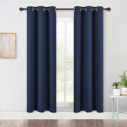 Picture of NICETOWN Living Room Blackout Draperies Curtains, Window Treatment Energy Saving Thermal Insulated Solid Grommet Blackout Draperies/Drapes (Navy, 1 Pair, 42 by 72-Inch)