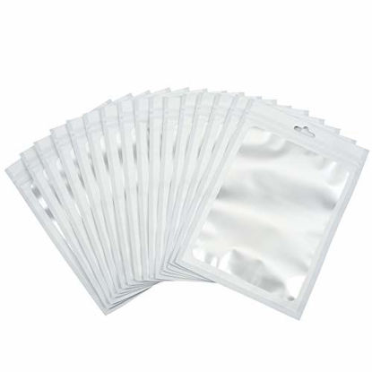 Picture of 100-pack resealable mylar ziplock bags with front window Smell Proof bag packaging pouch bag for lip gloss eyelash cookies sample food jewelry electronics |flat|cute| (White, 4.72×7.87 inches)