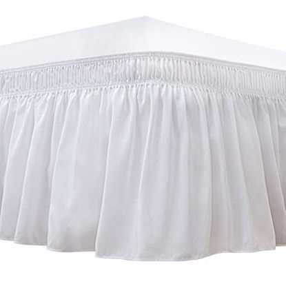 Picture of Biscaynebay Wrap Around Bedskirts with Adjustable Elastic Belts, Elastic Dust Ruffles, Easy Fit Wrinkle & Fade Resistant Silky Luxrious Fabric, White for Full and Full XL Size Beds 25 Inches Drop