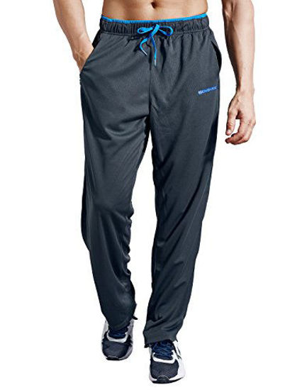 Picture of ZENGVEE Athletic Men's Open Bottom Light Weight Jersey Sweatpant with Zipper Pockets for Workout, Gym, Running, Training (Gray,S)