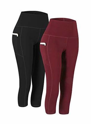 Picture of Fengbay 2 Pack High Waist Yoga Pants, Pocket Yoga Pants Capris Tummy Control Workout Running 4 Way Stretch Yoga Leggings
