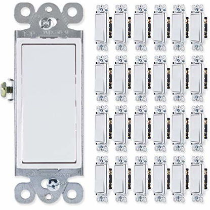 Picture of GE Grounding Paddle Rocker 25 Pack, 3 Way, In Wall On/Off Power Replacement for Ceiling Fans & Lights, 15 Amp, for Home, Office & Kitchen, UL Listed, White, 44027 Light Switches