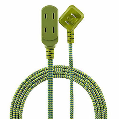 Picture of Cordinate, Green, Designer 3 Extension, 2 Prong Power Strip, Extra Long 8 Ft Cable with Flat Plug, Braided Fabric Cord, Slide-to-Close Safety Outlets, 43930, 8 ft, 8 Ft