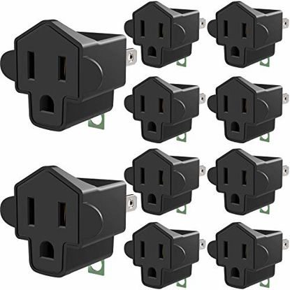 Picture of 3 Prong to 2 Prong Grounding Adapter Wall Outlet Converter, JACKYLED 2 Prong Power Adapter Fireproof Material 200 Resistant Heavy Duty for Household, Electrical, Indoor Use Only, Black, 10 Pack