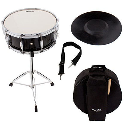 Picture of Mendini Student Snare Drum Set with Gig Bag, Sticks, Stand and Practice Pad Kit, Black, MSN-1455P-BK