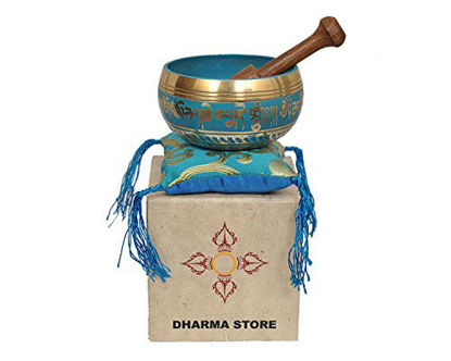 Picture of Tibetan Singing Bowl Set By Dharma Store - with Traditional Design Lokta Paper Box - Made in Nepal