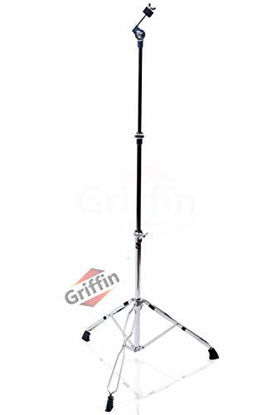 Picture of Straight Cymbal Stand by Griffin | Deluxe Percussion Drum Hardware Set for Mounting Medium-Duty Crash, Ride & Splash Cymbals | Double Braced Legs, Slip-Proof Gear Holder|Light-Duty for Mobile Drummers