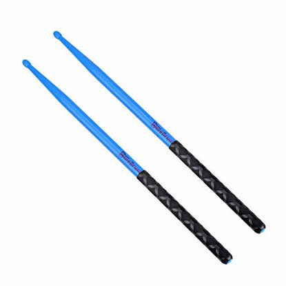 Picture of 5A Nylon Drumsticks for Drum Set Light Durable Plastic Exercise ANTI-SLIP Handles Drum Sticks for Kids Adults Musical Instrument Percussion Accessories Blue