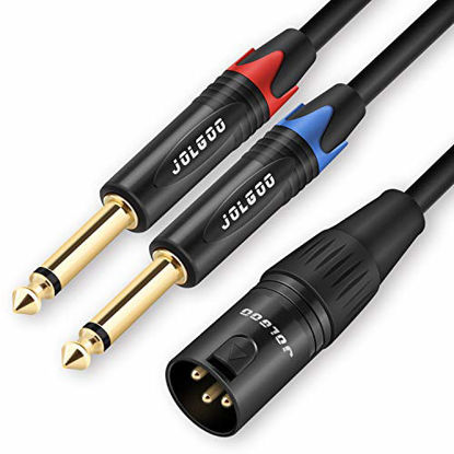 Picture of XLR Male to Dual 1/4" TS Mono Y Splitter Microphone Cable, XLR Male to Dual 6.35mm TS Y Adapter Cord, 3.3 Feet - JOLGOO