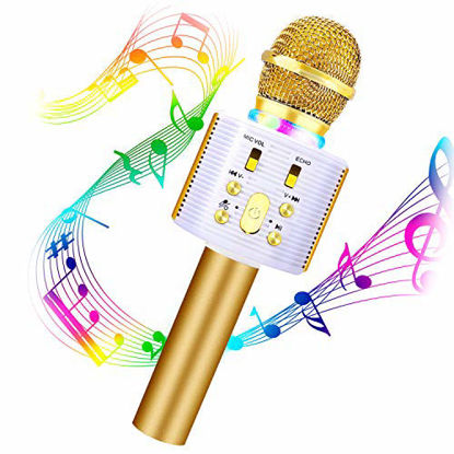 Picture of Karaoke Microphone for Kids,FISHOAKY 3 in 1 Handheld Wireless Bluetooth Microphone Speaker Music Singing Voice Recording Karaoke Machine with Android/iOS for Home KTV Player Outdoor