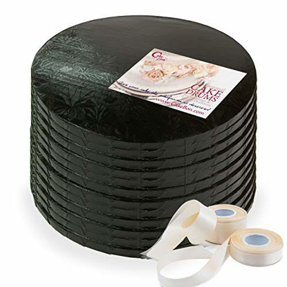 Picture of Cake Drums Round 12 Inches - (Black, 12-Pack) - Sturdy 1/2 Inch Thick - Fully Wrapped Edges - Free Satin Cake Ribbon