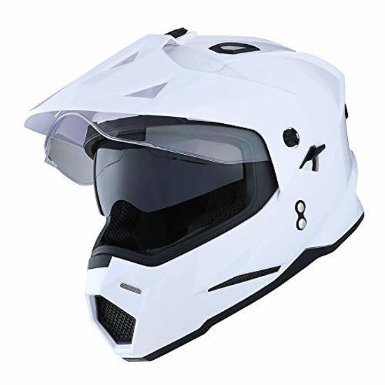 Picture of 1Storm Dual Sport Motorcycle Motocross Off Road Full Face Helmet Dual Visor Glossy White, Size XL (59-60 cm 23.2/23.4 Inch)