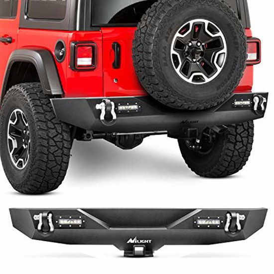 GetUSCart- Nilight JK-57A 18-20 Rear Compatible for 18-19 Jeep Wrangler  JL,Rock Crawler Bumper with Hitch Receiver & 2X Upgraded 18W LED Lights Off  Road Textured Black,2 Years Warranty