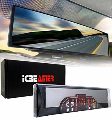 Picture of ICBEAMER Rear View Mirror 360mm Flat Surface Rearview Mirror Interior Clip on Wide Angle Reduce Blind Spot Effectively Easy Install