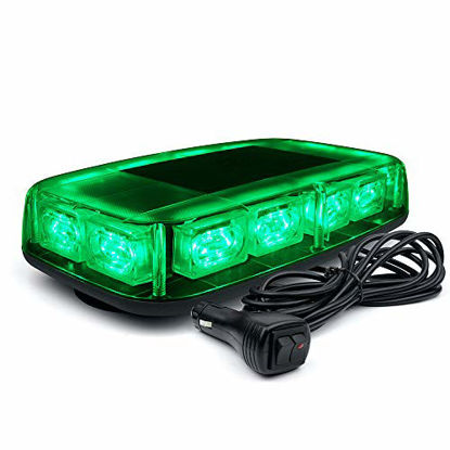 Picture of Xprite 12" Green LED Rooftop Mini Strobe Light Bar Magnetic Mount Emergency Safety Warning Caution Flashing Beacon Lights for Construction Vehicles Snow Plow Trucks Postal Mail Cars