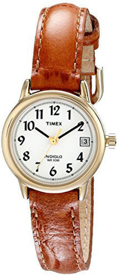 Picture of Timex Women's T2J761 Indiglo Leather Strap Watch, Honey Brown/Gold-Tone