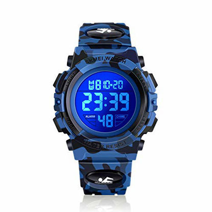 Picture of Dodosky Boy Toys Age 5-15, LED 50M Waterproof Digital Sport Watches for Kids Birthday Presents Gifts for 5-15 Year Old Boys - Blue Camouflage