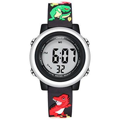 Picture of Jianxiang Kids Digital Sport Watches for Girls Boys, Waterproof Outdoor LED Timer with 7 Colors Backlight 3D Cartoon Silicone Band Child Wristwatch (Dinosaurs Black)