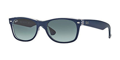 Picture of Ray Ban RB2132 NEW WAYFARER Sunglasses For Men For Women (Matte Blue On Transparent/Grey Gradient, 52)