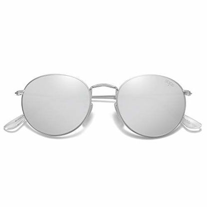 Picture of SOJOS Small Round Polarized Sunglasses for Women Men Classic Vintage Retro Frame UV Protection SJ1014 with Silver Frame/Silver Mirrored Lens