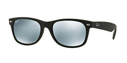Picture of Ray Ban RB2132 NEW WAYFARER 622/30 55M Rubber Black/Green Mirror Silver Sunglasses For Men For Women