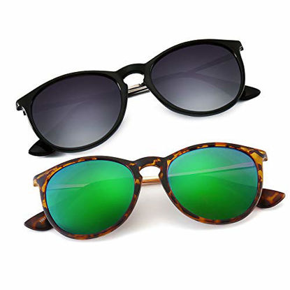 Picture of SUNGAIT Vintage Round Sunglasses for Women Men Classic Retro Designer Style(Polarized (Green Lens & Grey Gradient Lens)2 Pack)