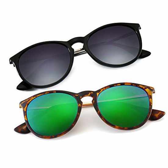 Picture of SUNGAIT Vintage Round Sunglasses for Women Men Classic Retro Designer Style(Polarized (Green Lens & Grey Gradient Lens)2 Pack)