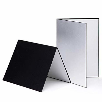 Picture of Meking 3 in 1 Photography Reflector Cardboard, 12 x 8 inch Folding Light Diffuser Board for Still Life, Product and Food Photo Shooting - Black, Silver and White, 2 Pack