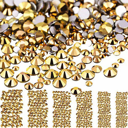 Picture of Bememo 3456 Pieces Nail Crystals AB Nail Art Rhinestones Round Beads Flatback Glass Charms Gems Stones, 6 Sizes for Nails Decoration Makeup Clothes Shoes (Bronze)