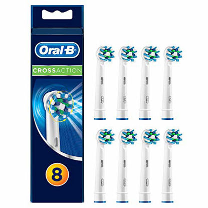 Picture of Oral-B Genuine CrossAction Replacement White Toothbrush Heads, Refills for Electric Toothbrush, Angled Bristles for up to 100 Percent More Plaque Removal, Mailbox Size, Pack of 8