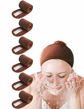 Picture of EUICAE Spa Headband Hair Wrap Pack of 6 All Brown Sweat Headband Head Wrap Hair Towel Wrap Non-slip Stretchable Washable Makeup Headband for Face Wash Facial Treatment Sport Salon Fits All