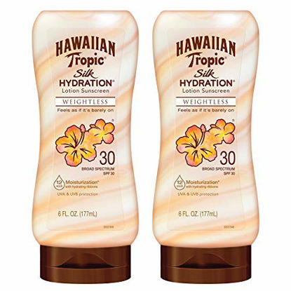 Picture of Hawaiian Tropic SPF 30 Broad Spectrum Sunscreen, Silk Hydration Weightless Moisturizing Sunscreen Lotion, 6 Fl Oz, Twin Pack