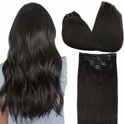 Picture of GOO GOO Clip in Human Hair Extensions Natural Black 16 Inch 120g 7pcs Remy Natural Hair Extensions Clip in Straight Thick Weft