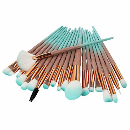 Picture of KOLIGHT Pack of 20pcs Cosmetic Eye Shadow Sponge Eyeliner Eyebrow Lip Nose Foundation Powder Makeup Brushes Sets (gradient green coffee)