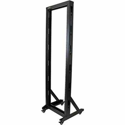 Picture of StarTech.com 42U Mobile Open Frame Network Rack with Wheels- 663lbs - 2 Post 19" Portable Rack for Computer, AV, Media, IT Equipment (2POSTRACK42),Black