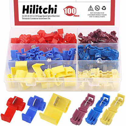 Picture of Hilitchi 100pcs 22/18 18-14 12/10 Gauge Quick Splice Electrical Terminals Connector Assortment Set