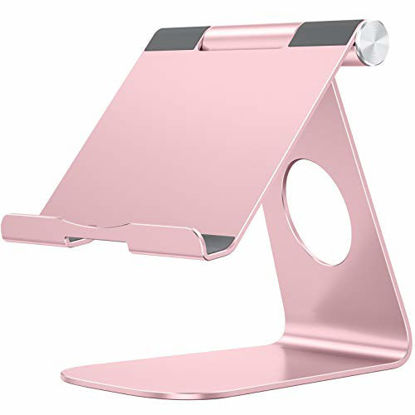 Picture of Tablet Stand Holder Adjustable, OMOTON T1 iPad Stand, Desktop Aluminum Tablet Dock Cradle Compatible with iPad Air 4/Mini, New iPad 10.2/9.7, iPad Pro 11/12.9, Samsung, Nintendo and More, Rose Gold