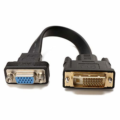 Picture of CABLEDECONN Active DVI-D Dual Link 24+1 Male to VGA Female Video with Flat Cable Adapter Converter Black (E0207)